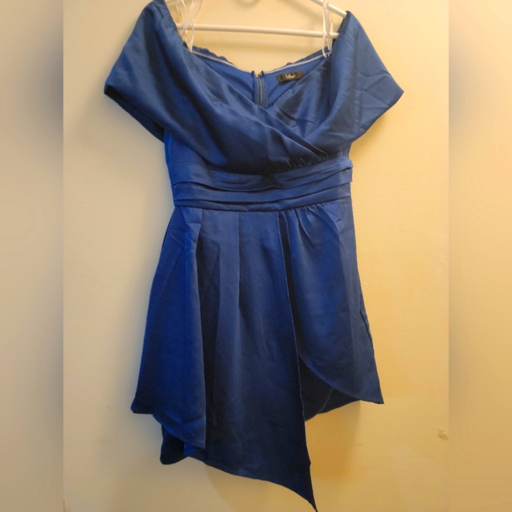 Lulus dress, Size M, color Navy Blue Satin Ruffled.
